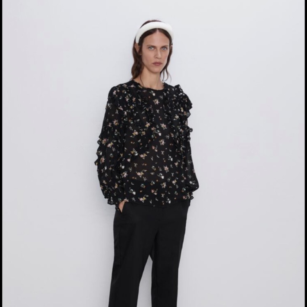 Zara floral cotton blouse